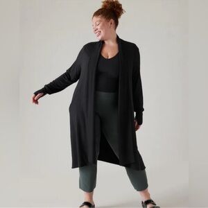 Athleta Pranayama Long Wrap Open Front Cardigan Long Line Pockets Black Size 3x
